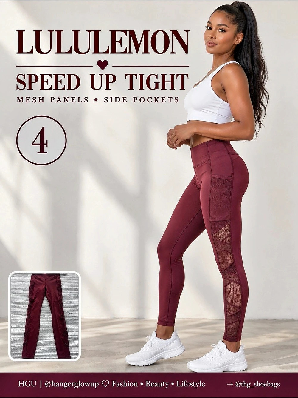 Lululemon Speed Up Tight Mesh 28” Savannah Burgundy Pockets Size 4